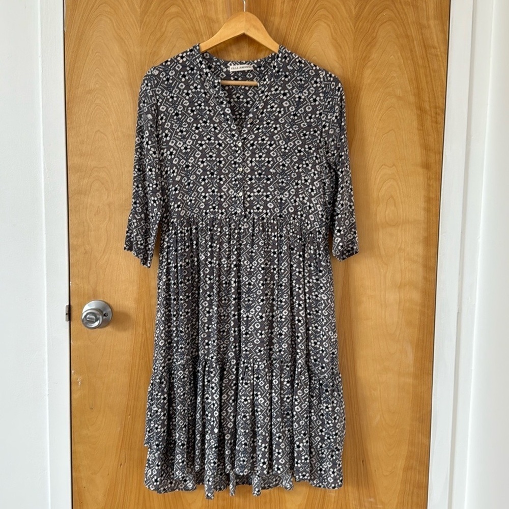 Ulla Johnson Batik-Print Silk Midi Dress in Slate, Size 2 - Picture 2 of 7